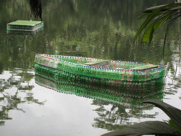 bottles up, rain tree lodge, plastic bottle boat, bottle boat, recycled materials, fiji