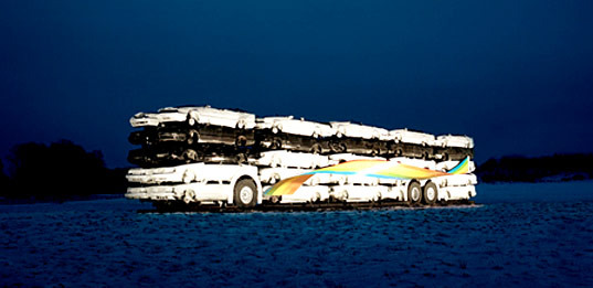 Deceiving Eco Art: Is This One Huge Bus or Fifty Cars?