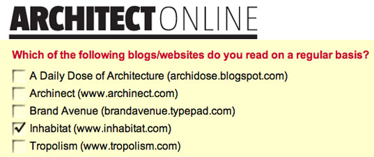 ARCHITECT BLOG POLL: Vote for Inhabitat!