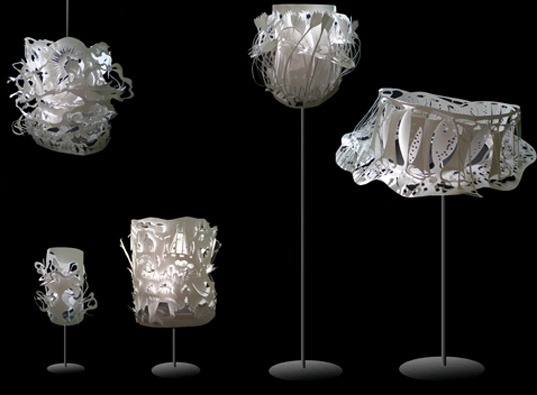 Recycled Paper-Cut Cloud Lamps by Jordy Fu
