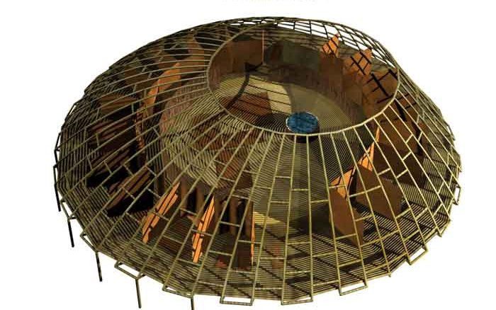 bamboo pavilion, communal shelter, rainwater colleciton, green design, sustainable architecture