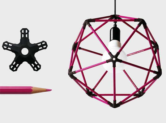 michiel-cornelissen-pencil-icosahedron-2 Michiel Cornelissen, 30 Pencil Icosahedron, Pencil Lamps, Pencil Mobiles, Kids Lamps, new york design week, sustainable design, green design, recycled materials