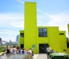 View Tube: A Two Floor Lime Green Shipping Container Cafe in London