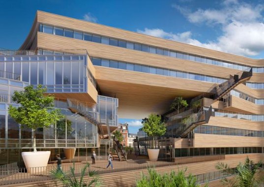 pushed slab, mvrdv, paris, eco office building, solar powered, energy efficient