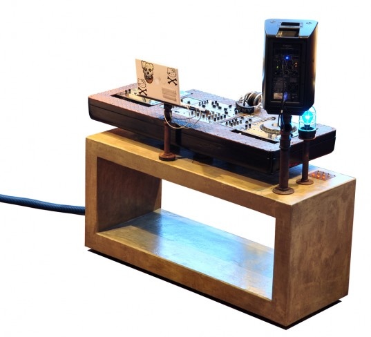trevor o'neil, dj shoddy lin, recycled materials, dj console, recycled dj console, green music equipment, green materials