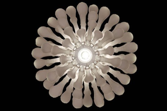 Jonathan Coles, Strobilus, paper pulp, paper pulp lamp, paper pulp furniture, recyclable lamps, recycled materials, organic lights, pine cone lamp, CFL, compact=