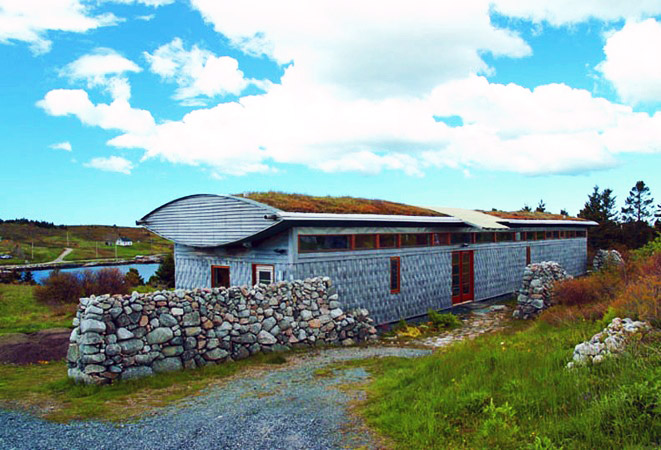 Nova Scotia green home, green roof, sustainable materials, passive heating, green building, daylit interior Richard Kroeker Design