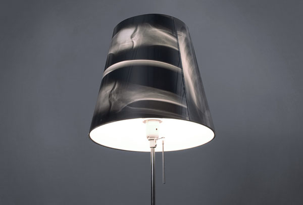 "x-ray lamp", "lamp shade", halloween, "black and white", reused, film
