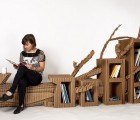 Flat-Pack Cardboard Bookshelf Looks Like a Fallen Log