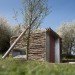 Green restroom, public restroom, log facade, stick facade, golf Lauterhofen, Berschneider + Berschneider, german green building, german log design, natural materials facade