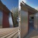 Green restroom, public restroom, log facade, stick facade, golf Lauterhofen, Berschneider + Berschneider, german green building, german log design, natural materials facade