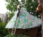 Volunteers Recycle 7000 Plastic Bottles into a Colorful Shingled Roof