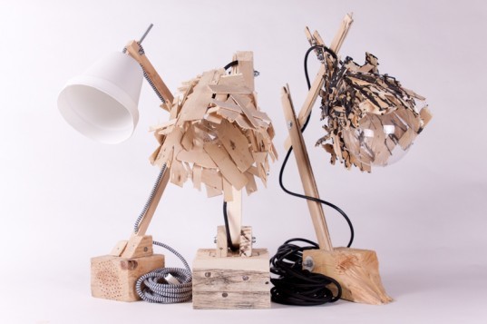 sergio mendoza, green lighting, green lamps, recycled crate lamps, recycled materials, recycled material lamps, fruit crate lamps, eco friendly lamps