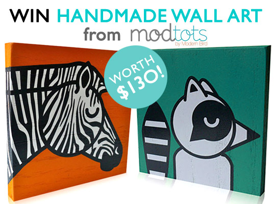 Modtots Giveaway contest, win it wednesday, custom kids art, modtots, modtots art, handmade art for kids, modern art for kids, custom art for kids, gregg deal, megan deal, modern bird studio, kids art giveaway