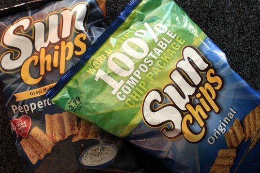 Original Compostable SunChips Bag SunChips, Frito-Lay SunChips, compostable SunChips bag, biodegradable SunChips bag, quieter compostable SunChips bag