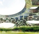 Flat Tower: Massive Honeycomb Skyscraper Arches Over Green Space