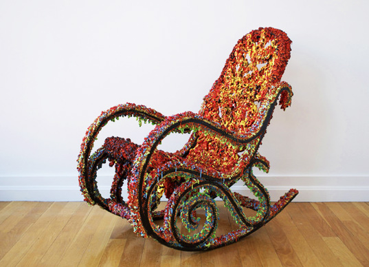 Valera Velev, crimson rocking chair, crimson chair, rocking chair, Pollock, eco chair, green chair, green furniture, green design, eco design, sustainable design, upcycled design, 
