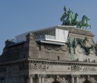 Electrolux Cube: Modern Prefab Restaurant Pops Up Atop Brussels Landmark