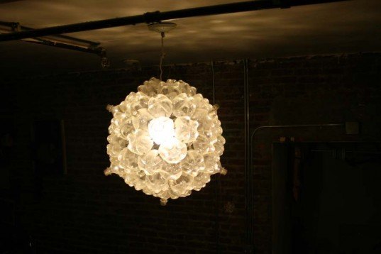 bubble chandelier, bubble light, green lighting, green design, eco design, sustainable design, recycled materials, recycled design, soda bottle lamp, soda bottle lighting