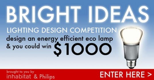 Enter the Inhabitat Bright Ideas Lighting Competition, Eco lamp, green lighting, eco design, green design, energy-efficient lamps, energy-efficient LEDs, LED bulbs, eco bulbs, green bulbs, bright ideas lighting design competition, sustainable design, inhabitat, philips, design competition, green design, energy-efficient lighting, led bulb, design contest, sustainable interior lighting
