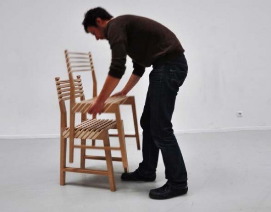 Paul Menand's Modern Triplette n°2 Chairs LEAD nestling furniture, green furniture, Paul Menand, Triplette n°2 Chairs, green design, eco furniture, stacking chairs, compact furniture, compact chairs, space saving furniture, green chairs, eco chairs
