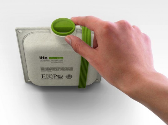 life_container4 Milan 2015 Expo, reusable water bottle, Andrea Ponti, The Life water bottle, recycled paper water bottle, non toxic water bottle, green water bottle, recyclable water bottle, clean water, milan expo, world expo 2015