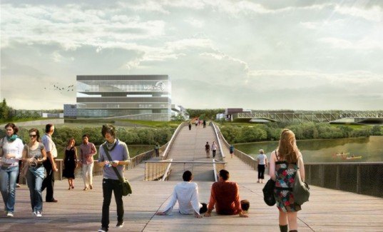 green building, green design, thermal massing, sustainable design, eco-design, rainwater harvest, Moscow, University of Science and Technology, Mecanoo, urban green design, car free, pedestrian friendly, prefab, locally sourced materials