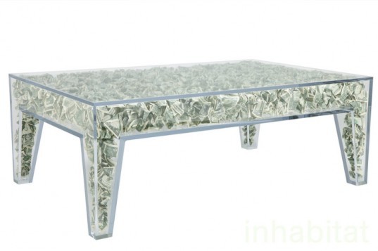 BRC Money Table “green furniture”, Benjamin Rollins Caldwell, BRC Designs, eco design, green design, ICFF, Money Table, sustainable design, green furniture, money filled table, new york design week, design week, impractically comfortable low table
