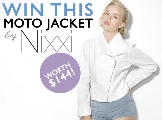 nixxi giveaway, ecouterre giveaway, cropped moto jacket, nixxi cropped moto jacket, green fashion giveaway