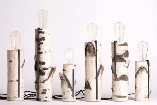 green design, eco design, sustainable design, Autumn Workshop, Birch Log Touch Lamp, repurposed wood, edison light bulb, touch lamp, sustainable lighting