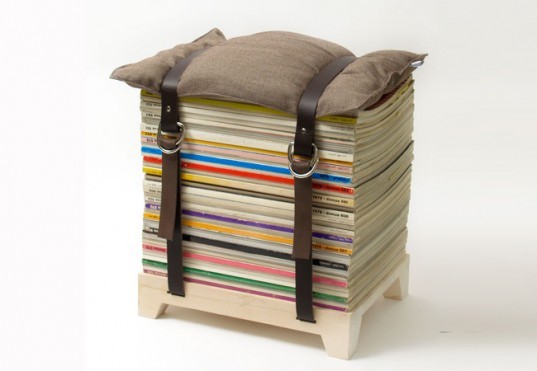 NJU Studio, Hockenheimer Stool, green design, eco design, sustainable design, natural birch, eco stool, upcycled magazines, upcycled furniture