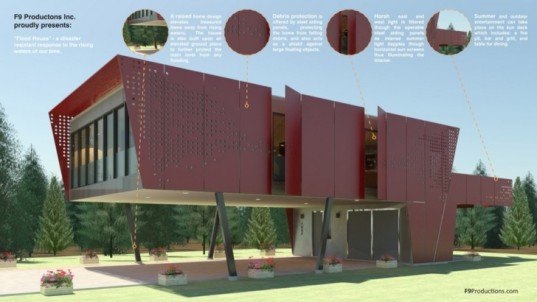 disaster proof design, green design, eco-design, sustainable development, flood plain, natural disasters, rainwater harvest, solar power, daylighting
