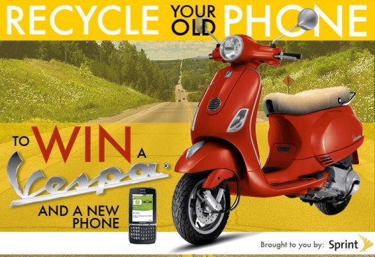 sustainable design, green design, sprint, e-waste, cell phone recycling, green technology, sustainable technology, mobile phone recycling, waste reduction, vespa, win a vespa, sprint buyback program, sprint project connect, vespa LX50, samsung replenish, green cell phone, sustainable smartphone