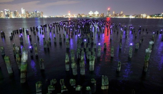reflecting the stars, windmill factory, hudson river led light installation, solar powered lights, solar powered led lights, solar power art installation