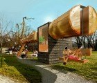 Visiondivision Unveils Swing Set and Visitor Kiosk Made From a Single 100 Foot Tree