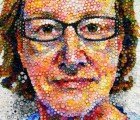Astounding Chuck Close-Inspired Recycled Bottle Cap Portrait by Mary Ellen Croteau