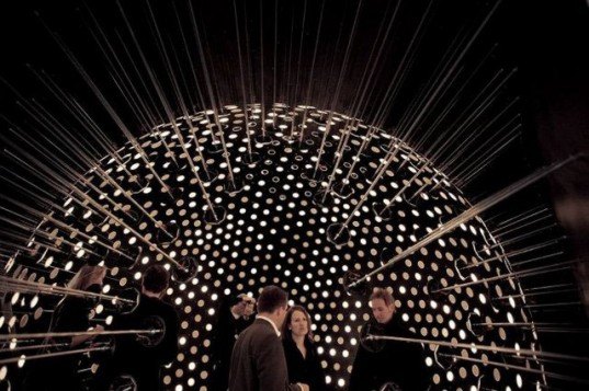 oled installation OSRAM, OLED installation, at the Qubique Berlin Tempelhof 2011 exhibition, OLED globe, OSRAM round Orbeos panels, OLED installation, Labme, world's largest OLED lighting installation
