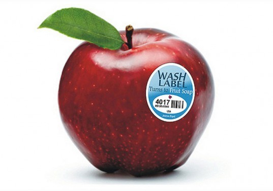 plu stickers, plu labels, label waste, dissolving labels, dissolving bar codes, Scott Amron, Fruitwash Labels, recyclable labels, fruit wash labels