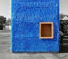 Temporary BLUETUBE BAR is Wrapped With Bright Blue Corrugated Plastic Tubes