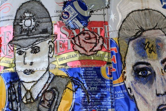 Recycled Materials,Green Appliances,Art,Green Products,recycled aluminum beer,beer cans,stitched aluminum,british art,new designers 2011,alcoholism