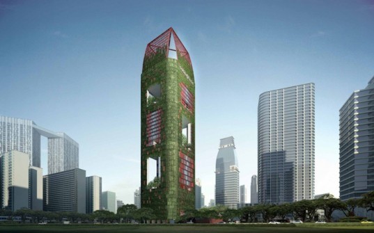 green facade, vegetated facade,green design, natural cooled building,green roof Singapore, garden roof, vegetated tower, vertical garden,