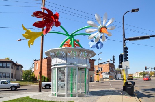 Blossoms of Hope Bus Shelter Minneapolis, duo-gard, public art, 5 points plaza, 5 points redevelopment, marjorie pitz