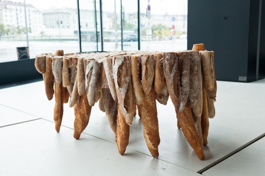 Studio Rygalik, warsaw, polish design, Vienna Design Week, food, bread, bread furniture, Baguette Tables, Graz, Vienna, food waste, old food, Recycling / Compost, art, green furniture
