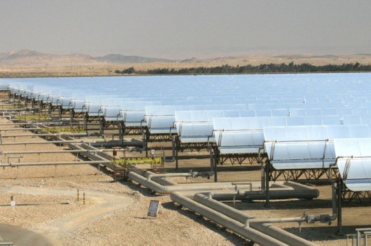 Solar array, solar power, parabolic trough, mirrored solar panels, solar energy, renewable energy