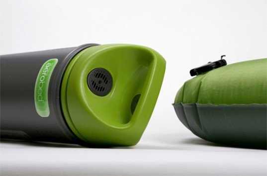 Aerobed, pakmat, inflatable mattress, green air matrress, air mattress