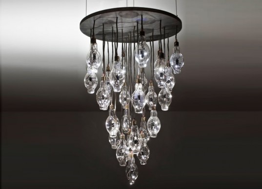 green design, eco design, sustainable design, BRC Design Studio, Benjamin Rollins Caldwell, Recycled chandelier, LED chandelier, recycled light bulb chandelier