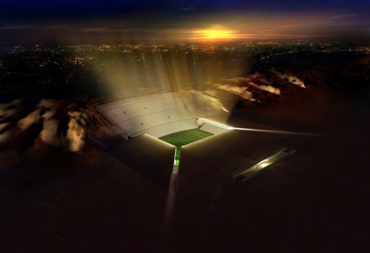 sports stadium, green architecture, desert, MZ architects, underground stadium, Al ain, al ain stadium