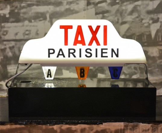 green design, eco design, sustainable design, recycled lamp, Off Duty No More, Gillhem de Castelbajac, recycled taxi light, recycled cab light