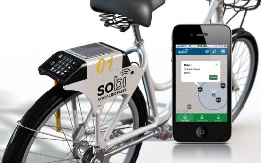 SoBi Social Bicycle Sharing System sobi, social bicycles, bike sharing system, green transportation, sustainable design, green design, gps bicycle, solar power, solar powered bicycle, electric bike