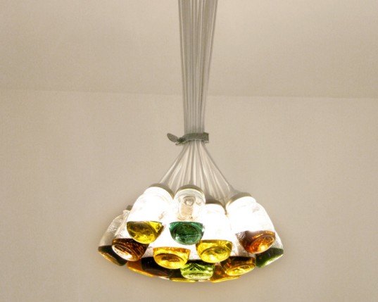 Glass pots, traditional, lamp, repurposed, recycled, sustainable, redesign, colorful